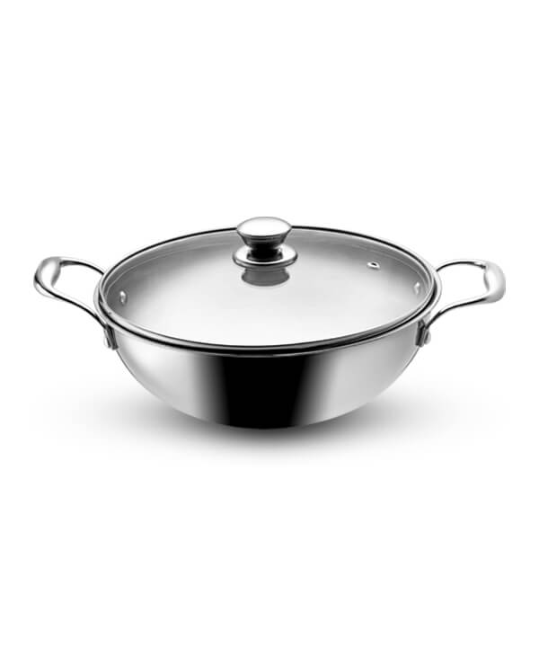 Triply Stainless Steel Kadai with Glass Lid - 28cm