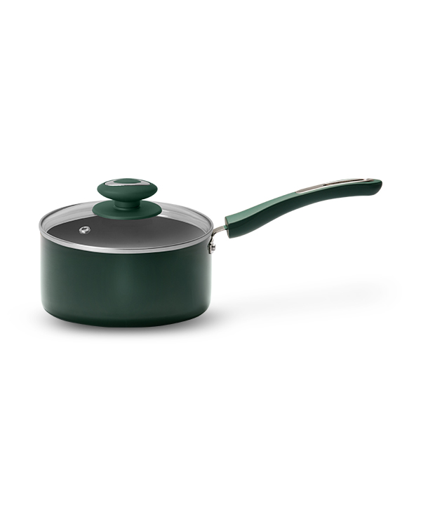 PTFE Ceramic Reinforced Saucepan with Lid 16 cm - Green - Green Handle