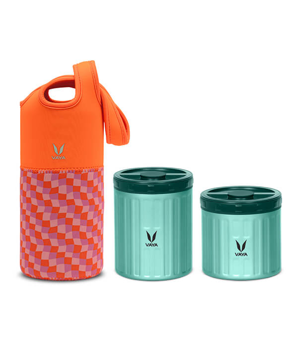 Vaya Preserve - 260 ml + 440 ml - Green with GoBag - Retro Orange